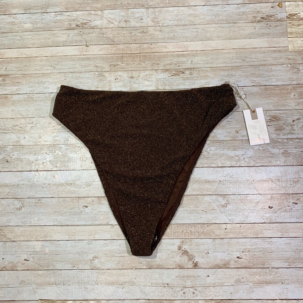NWT Good American Swim 2XL Brown Metallic High Waisted Bikini Bottom size 5